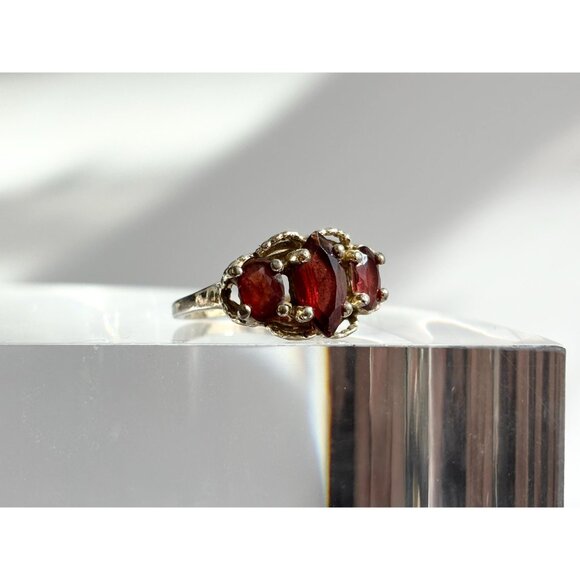 Art Deco Garnet Vermeil Overlay 925 Sterling Silver Vintage Ring - sz 6.75 - Picture 2 of 15